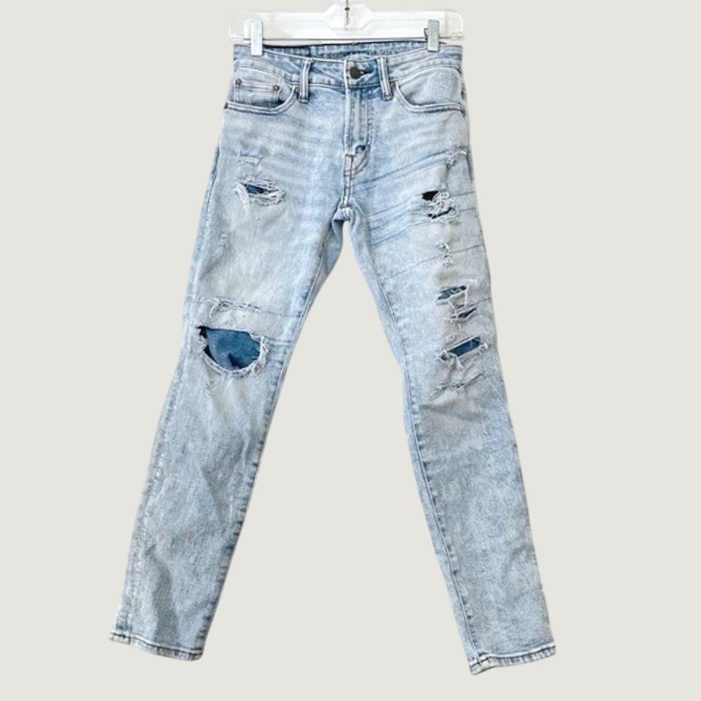 Y2k American Eagle Airflex+ Temp Tech Skinny Distressed Light Wash Jeans 26x28